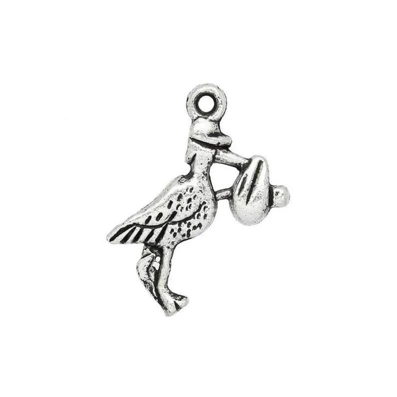 10 Pcs Tibetan Silver STORK CARRYING BAG 20mm x 15mm Charms Pendants, Lead & Nickel Free Metal Charms Pendants Beads