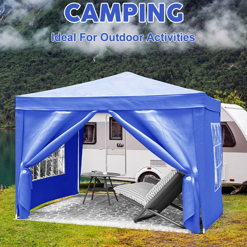 10'X10' Folding Canopy With 4 Removable Sidewalls Outdoor Event Shelter UPF 50  Gazebo Portable Tents For Parties Beach Camping Wedding Ez Pop Up Canopy 4 Pieces Weight Bag   Carry Bag