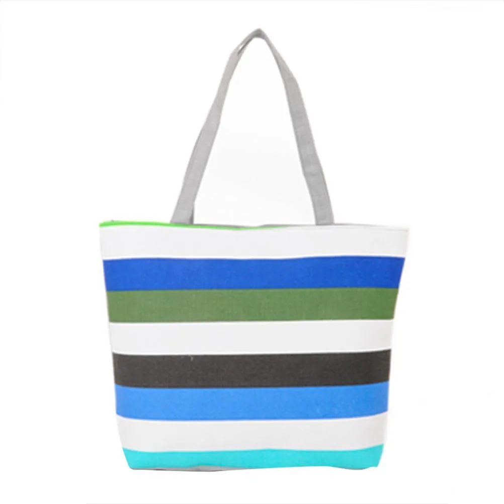 16 Inches Striped Canvas Tote Beach Handbag