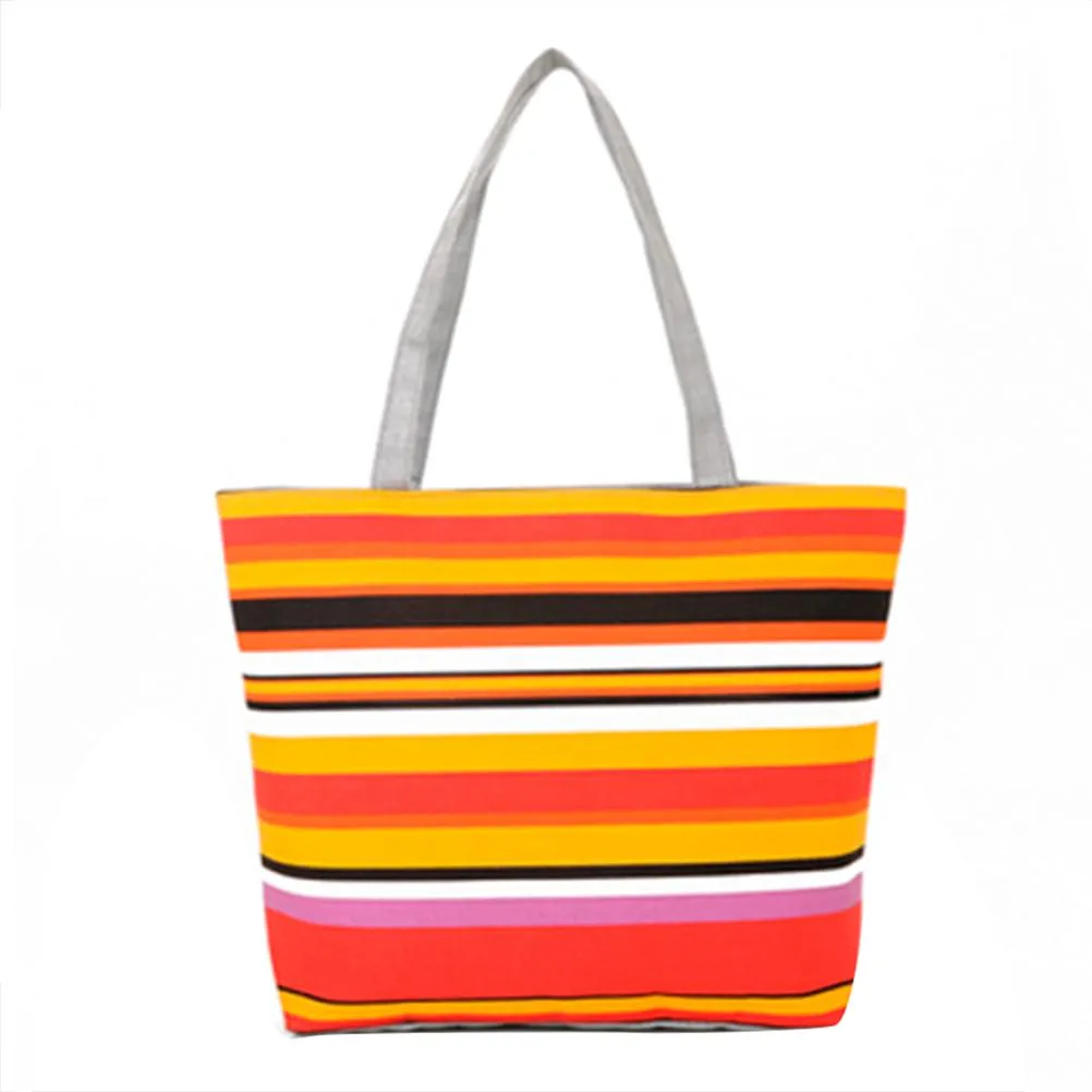 16 Inches Striped Canvas Tote Beach Handbag