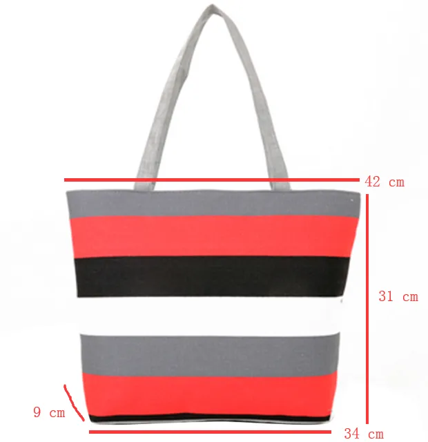 16 Inches Striped Canvas Tote Beach Handbag