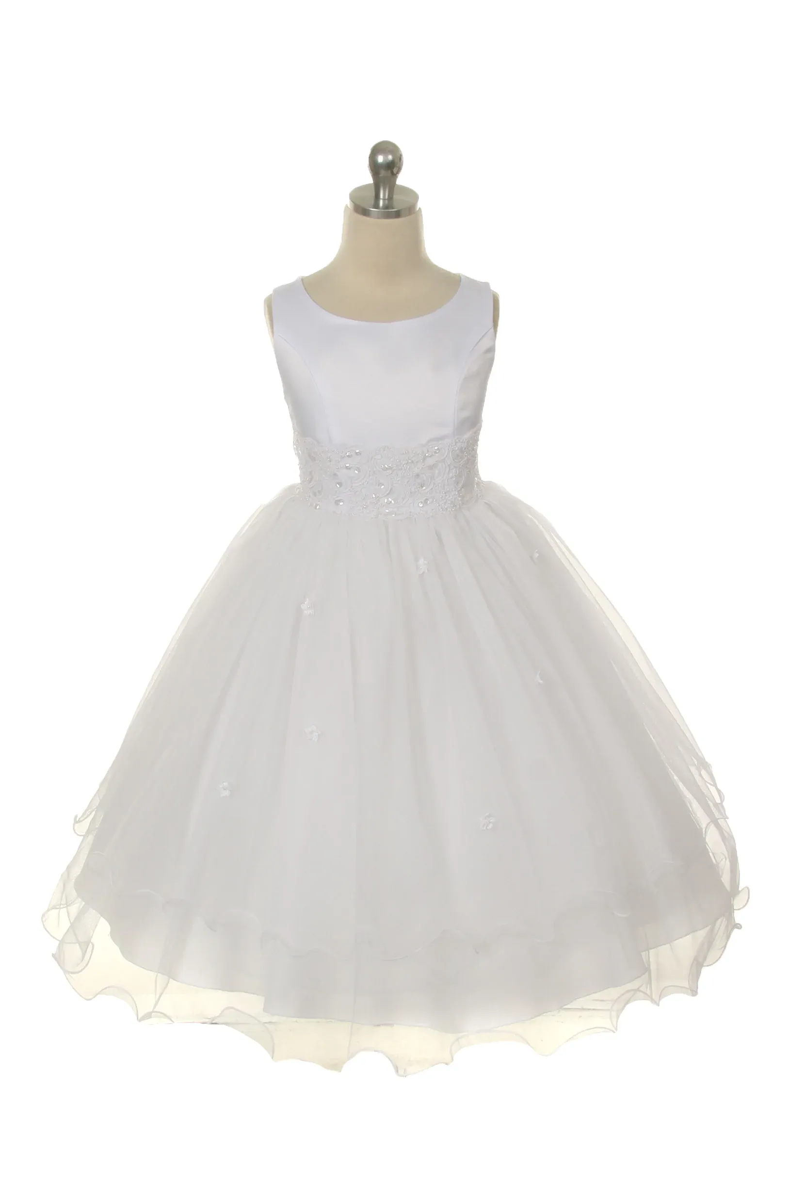 198 Lace Trim Tulle First Communion or Flower Girl Dress