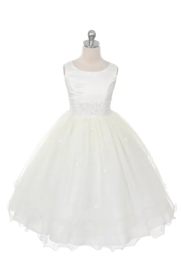 198 Lace Trim Tulle First Communion or Flower Girl Dress