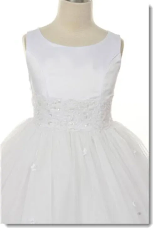 198 Lace Trim Tulle First Communion or Flower Girl Dress