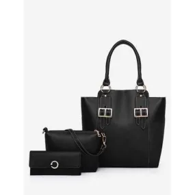 3 Pieces Stitching Minimalist Shoulder Bag Set - Black