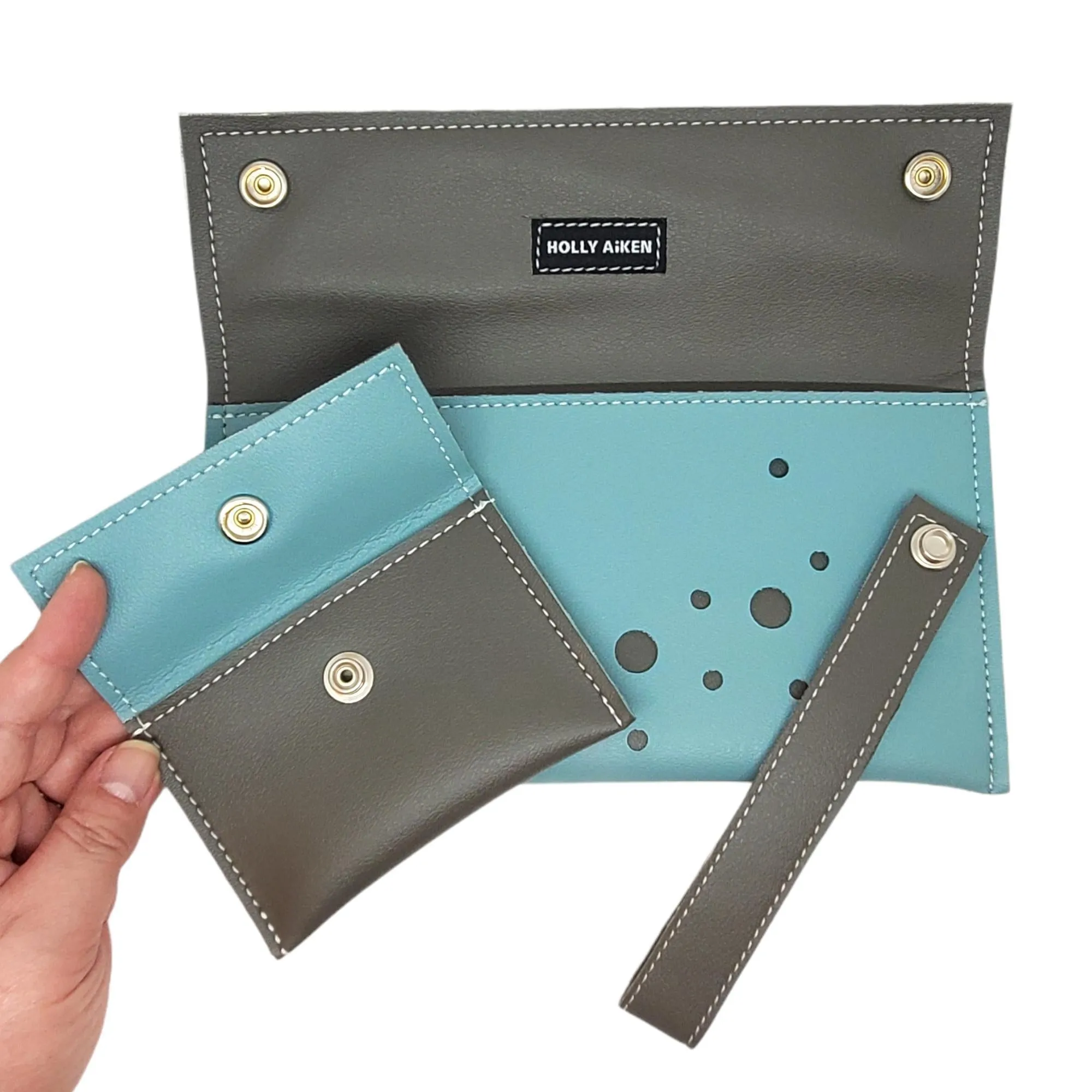 (30% Off) Clutch Wallet - Large Blast Dots Teal Gray by Holly Aiken