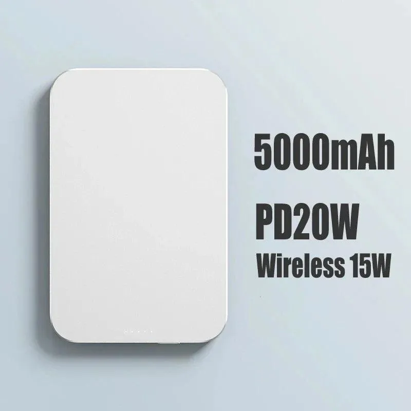 5000mAh Magnetic Wireless Charger with Metal Finish - 15W Fast Charging Power Bank for iPhone 12, 13, and MagSafe Devices