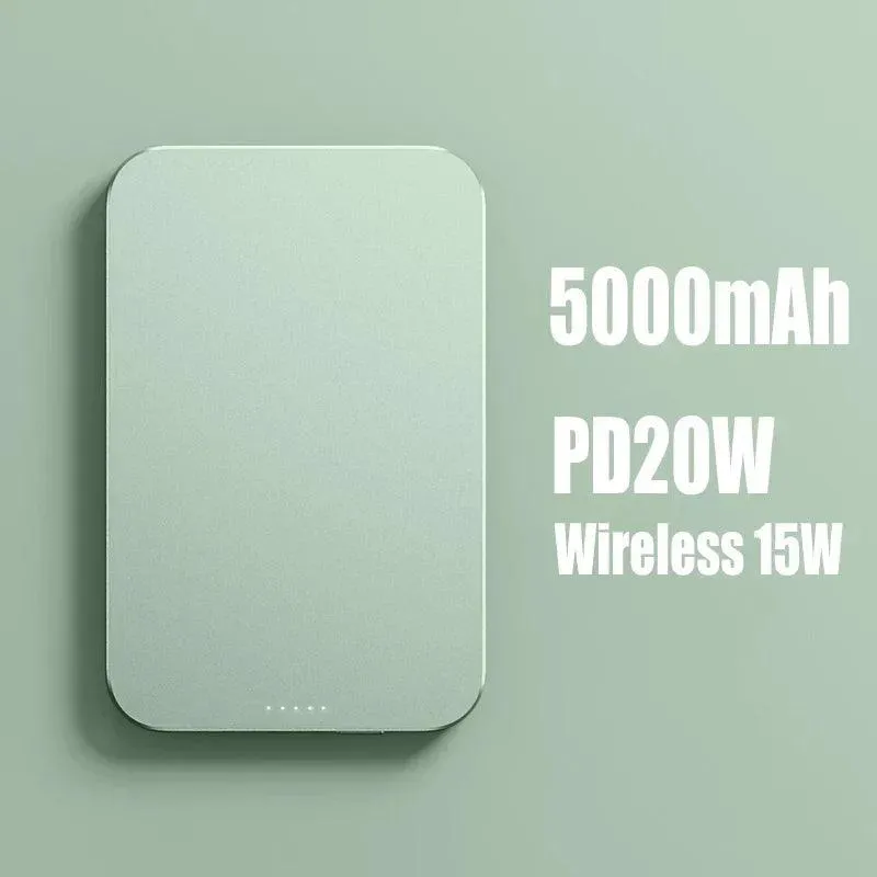 5000mAh Magnetic Wireless Charger with Metal Finish - 15W Fast Charging Power Bank for iPhone 12, 13, and MagSafe Devices