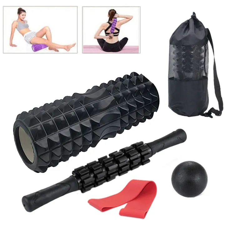 5pcs/set Crescent Hollow Foam Roller Yoga Column Set Fitness Muscle Relaxation Massager Set(33cm Black)