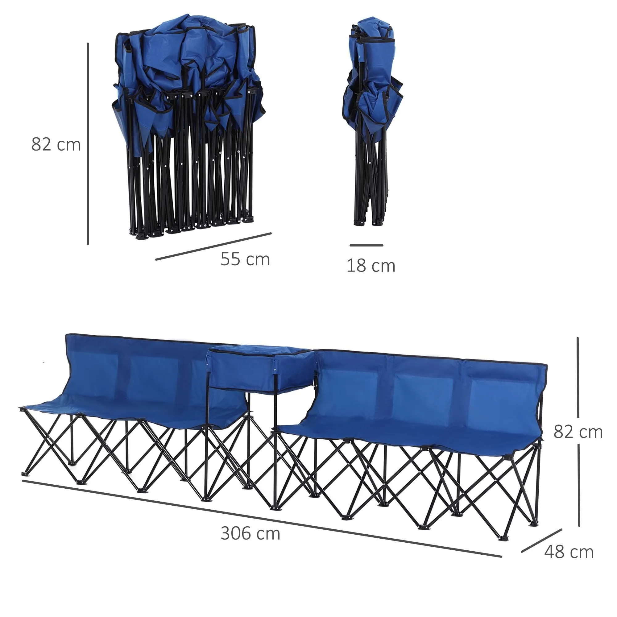 6 Seater Folding Camping Chair with Cooler Bag - Blue