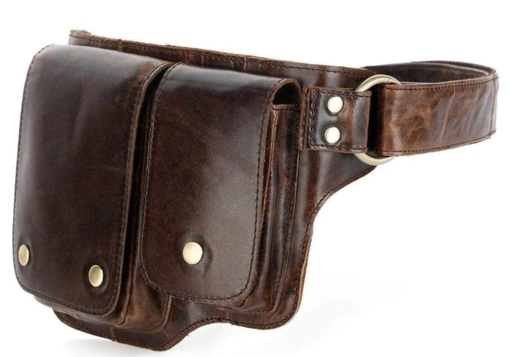 Adonis 2 Leather Waist Purse Fanny Pack - Brown