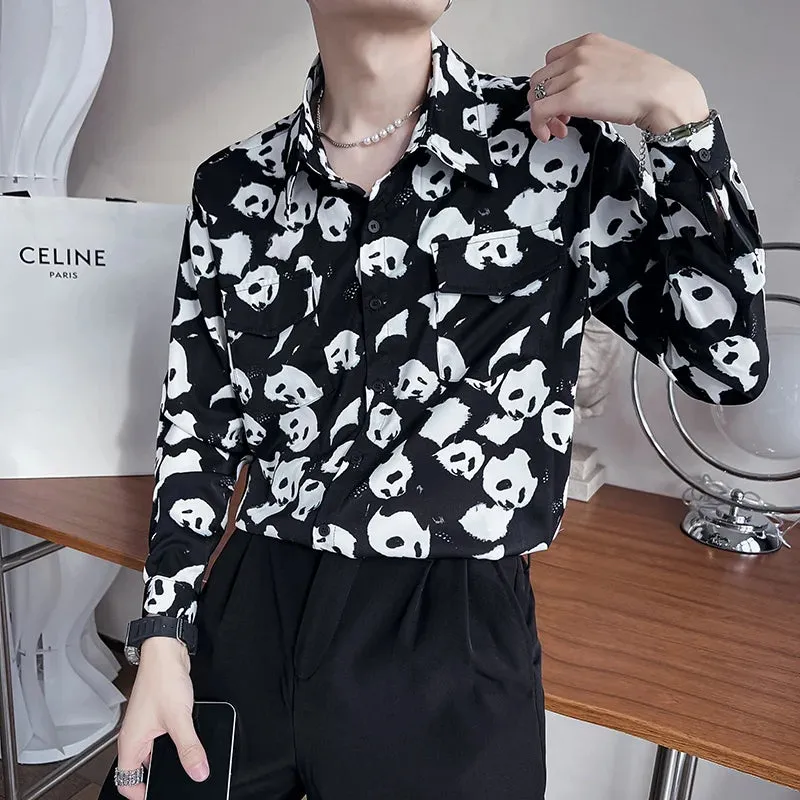 Advbridge -  Trend Man Club Print Shirt High Quality Long Sleeve Shirt Social Man Casual Party Shirt Chemise Homme Shirt Dress E83