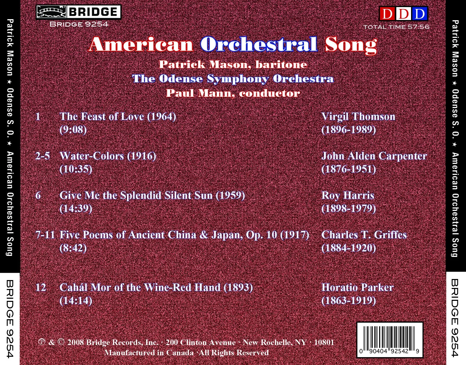 American Orchestral Song <BR> Music of Thomson, Harris, Parker, Carpenter and Griffes <br> BRIDGE 9254