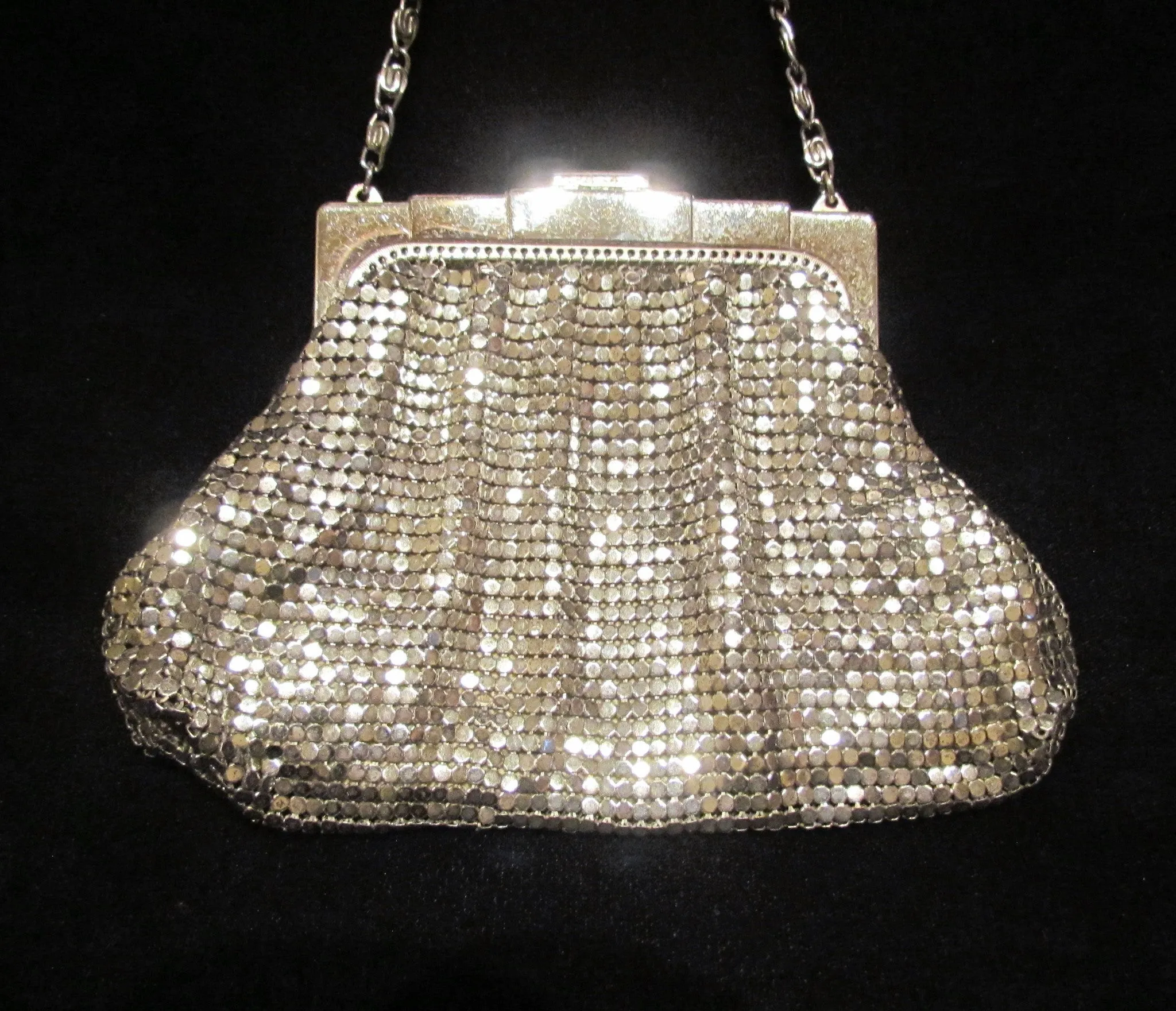 Art Deco Purse 1930s Whiting Davis Rhinestone Silver Mesh Handbag Wedding Bridal Bag