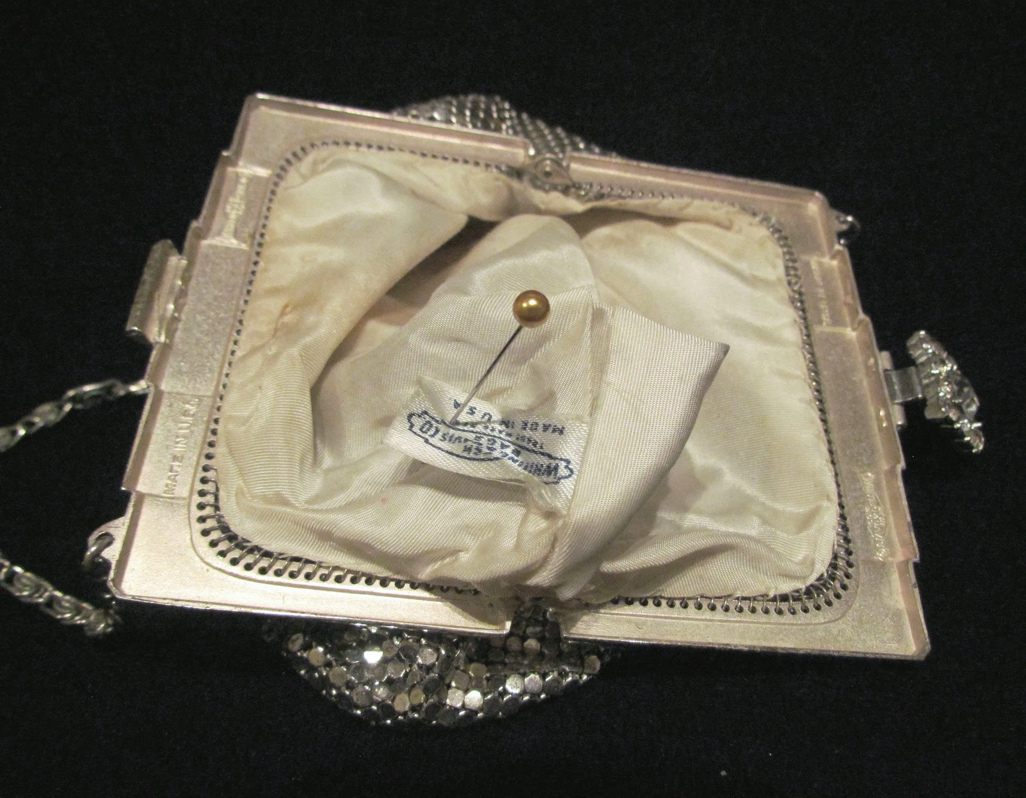 Art Deco Purse 1930s Whiting Davis Rhinestone Silver Mesh Handbag Wedding Bridal Bag