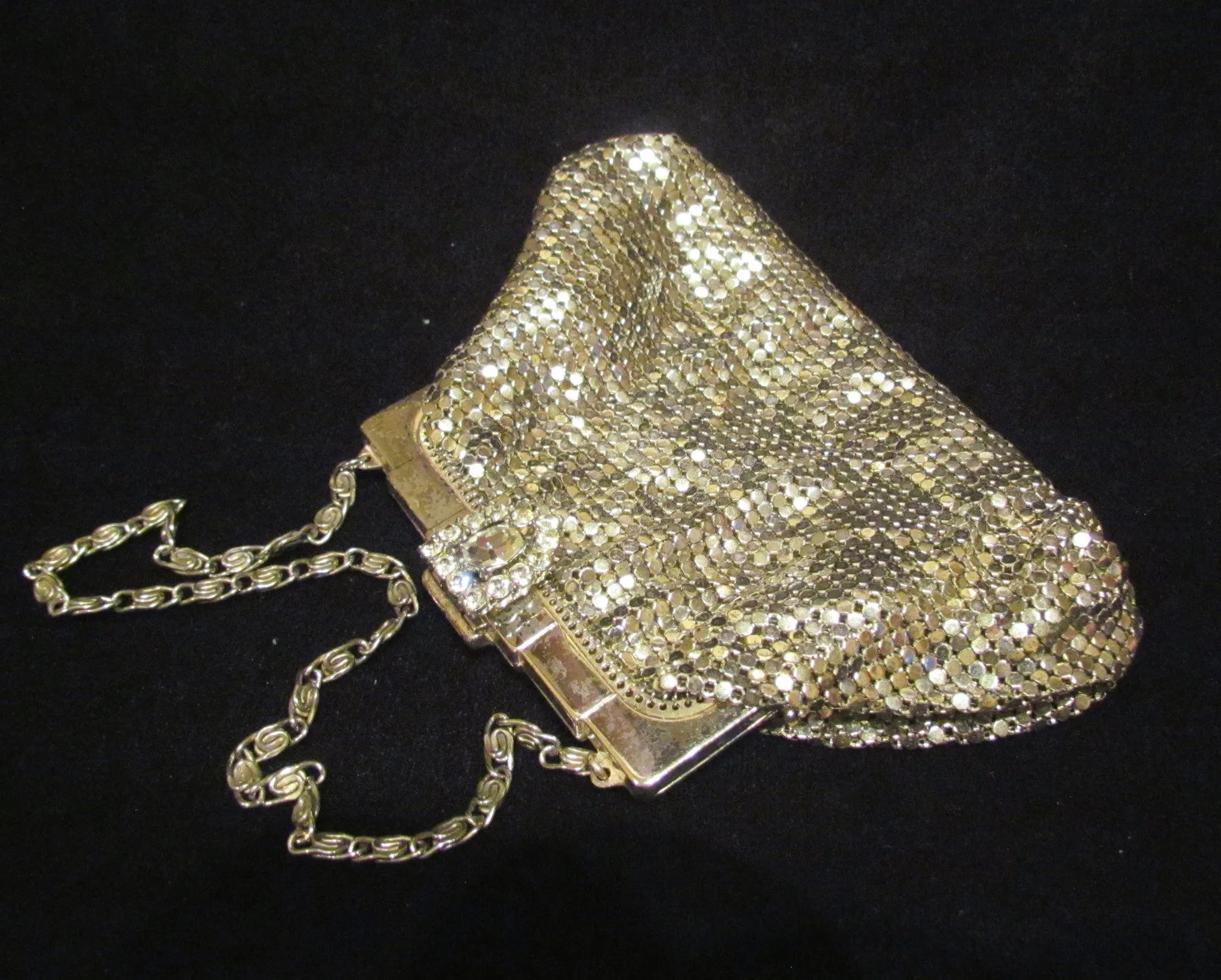 Art Deco Purse 1930s Whiting Davis Rhinestone Silver Mesh Handbag Wedding Bridal Bag