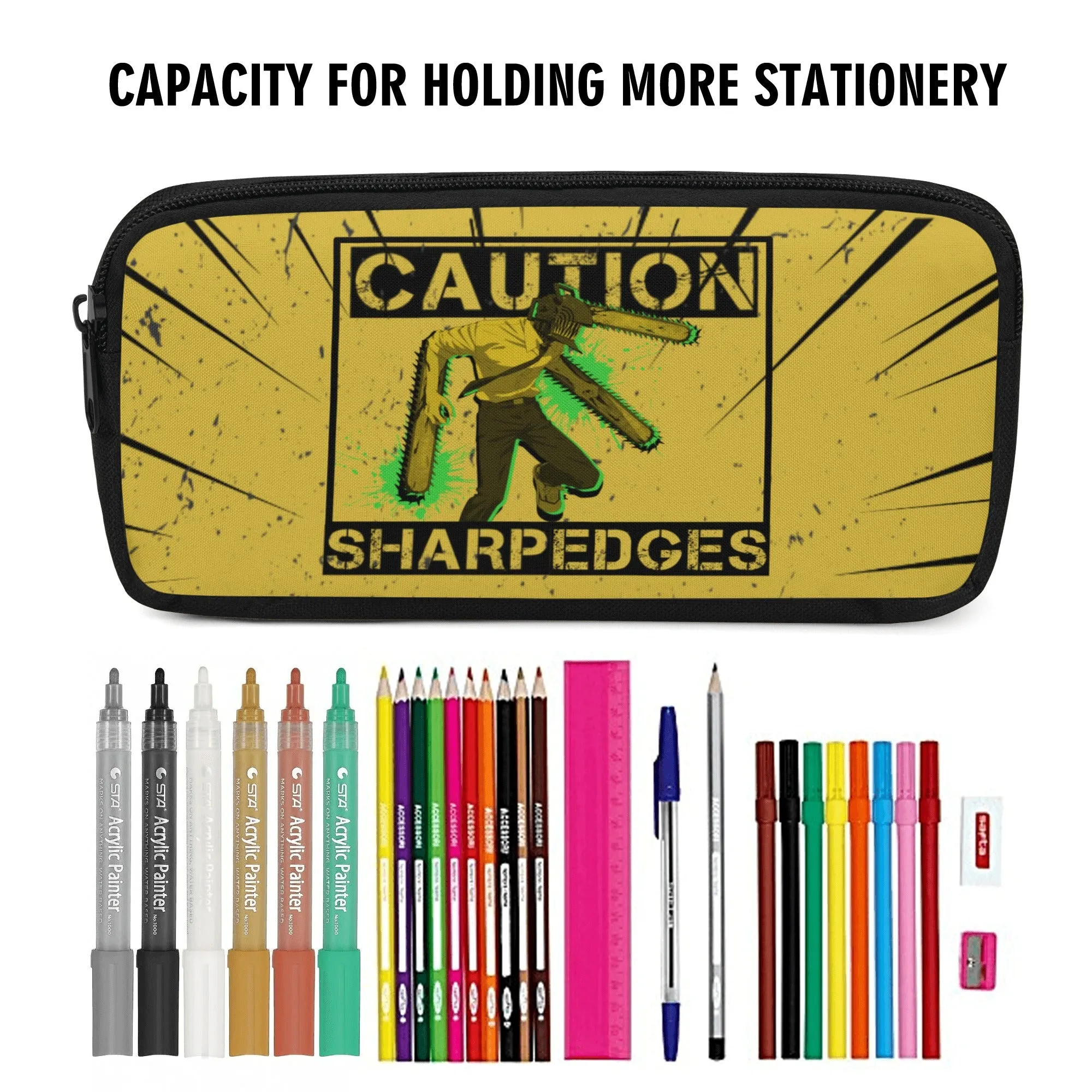 Back to school | Canvas Pencil Case | One-Side Printed | High Quality | Spacious | Anime inspired Saw man