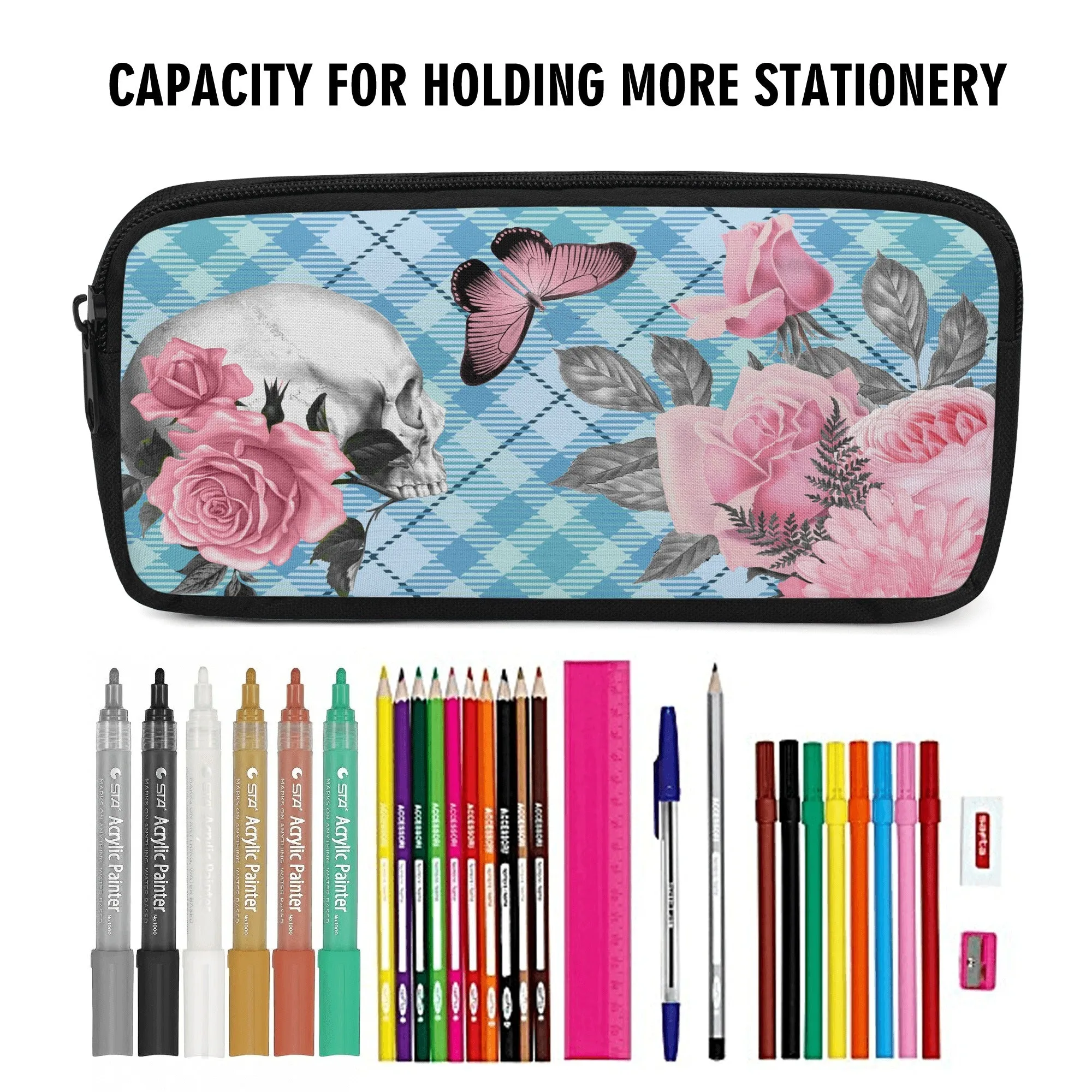 Back to school | Canvas Pencil Case | One-Side Printed | High Quality | Spacious | Pastel Goth Blue and Pink