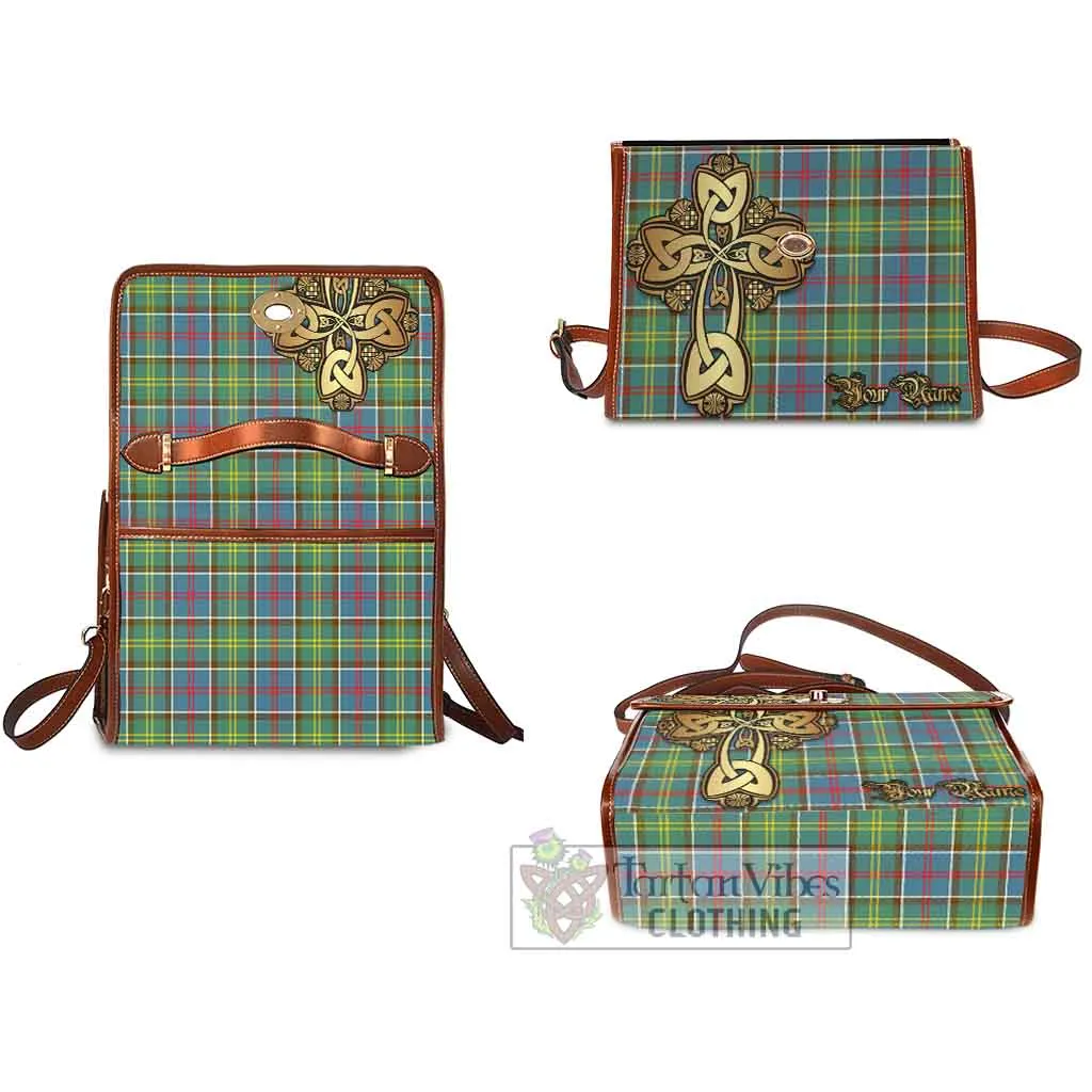 Barr Tartan Waterproof Canvas Bag Golden Thistle Celtic Cross Style