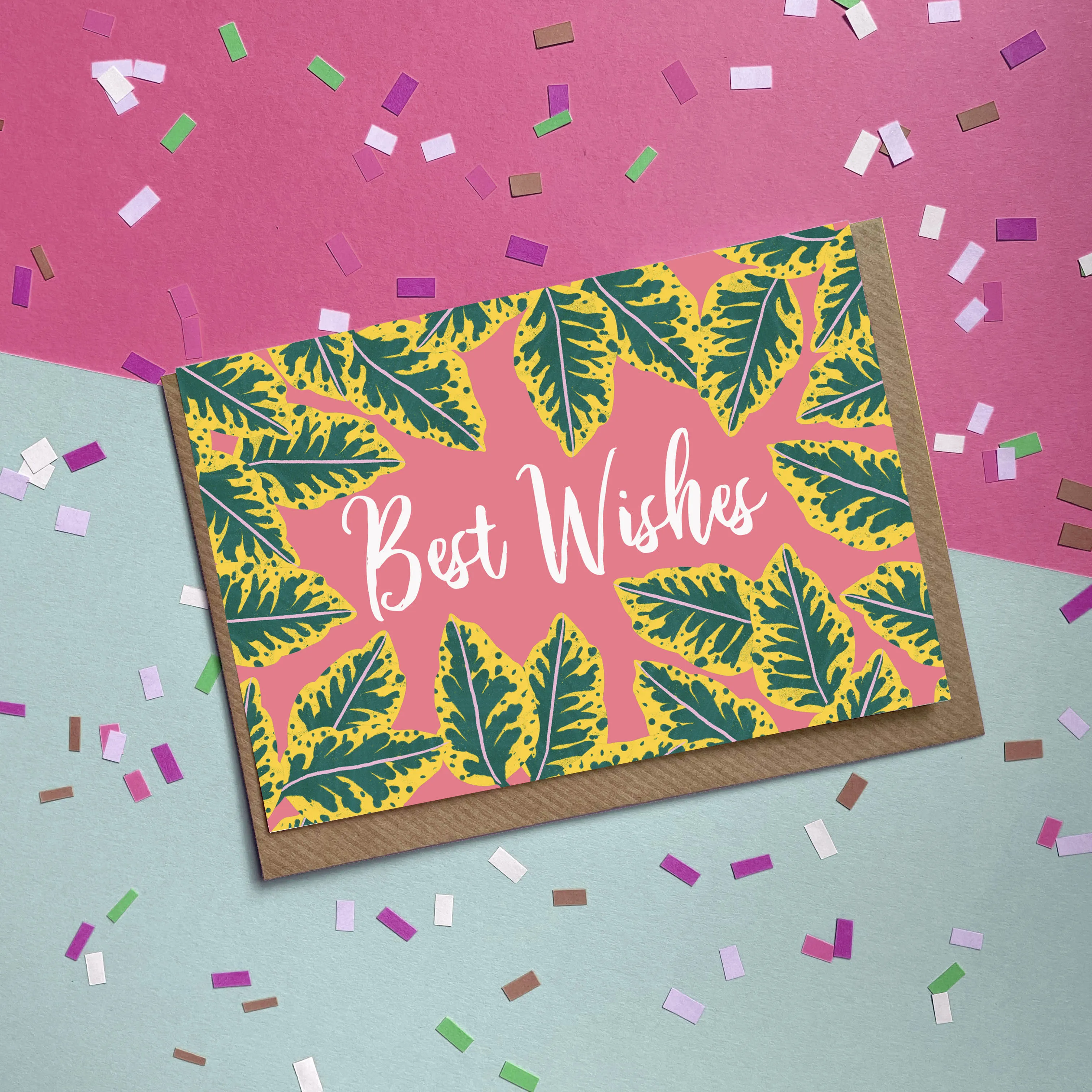 Best Wishes - Pink Calathea - Greetings Card