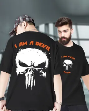 Black Oversized T-Shirt Men Punisher Skull Printed