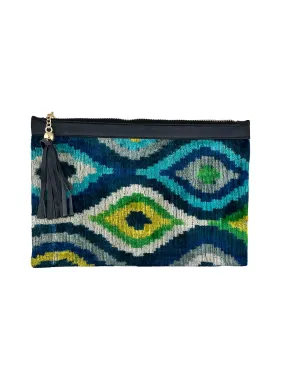 Blue & Green Velvet Clutch with Leather