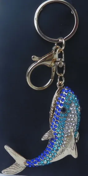 Blue Rhinestone Bling Shark Purse Charm Keychain