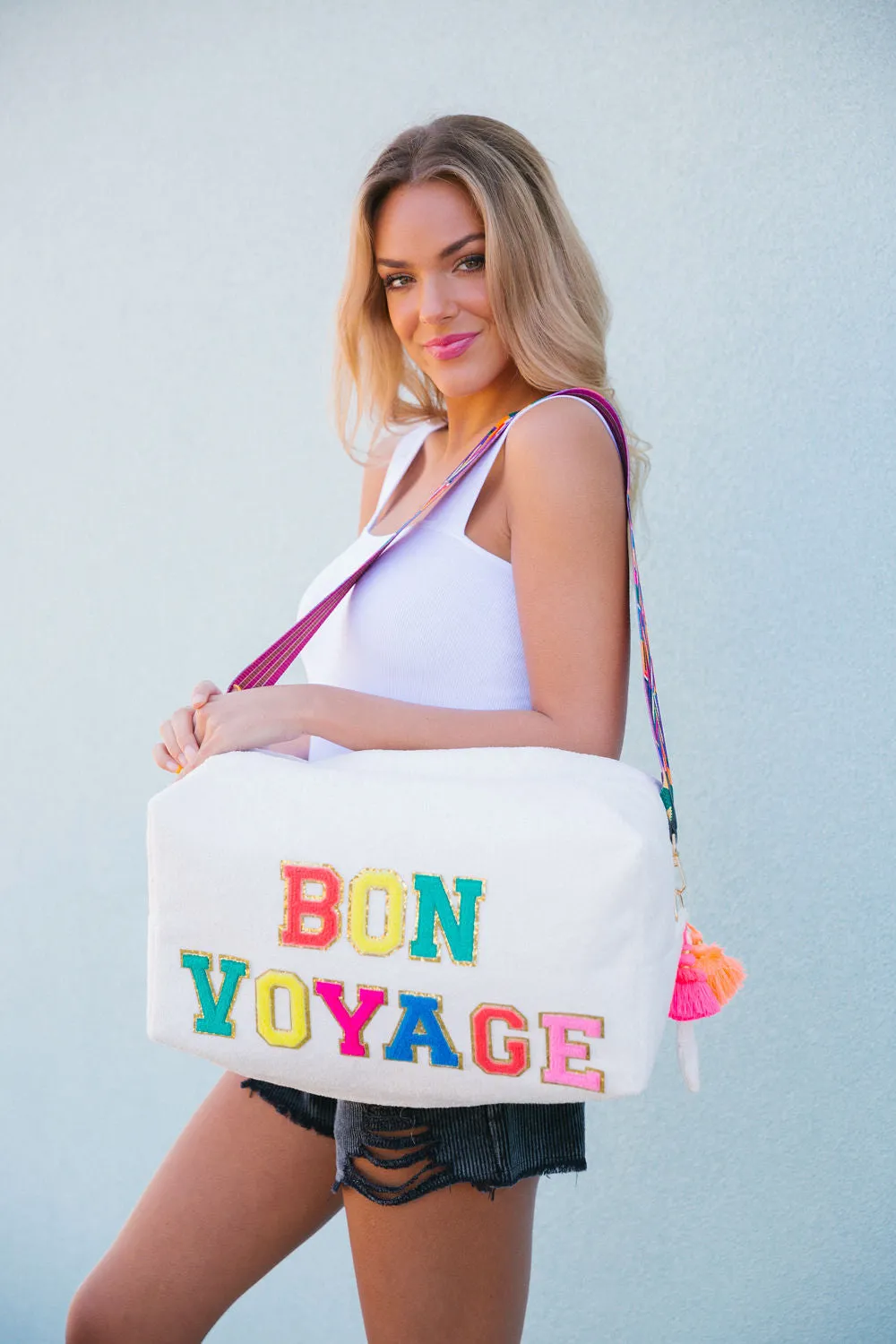 BON VOYAGE IVORY LARGE TERRY CLOTH BAG