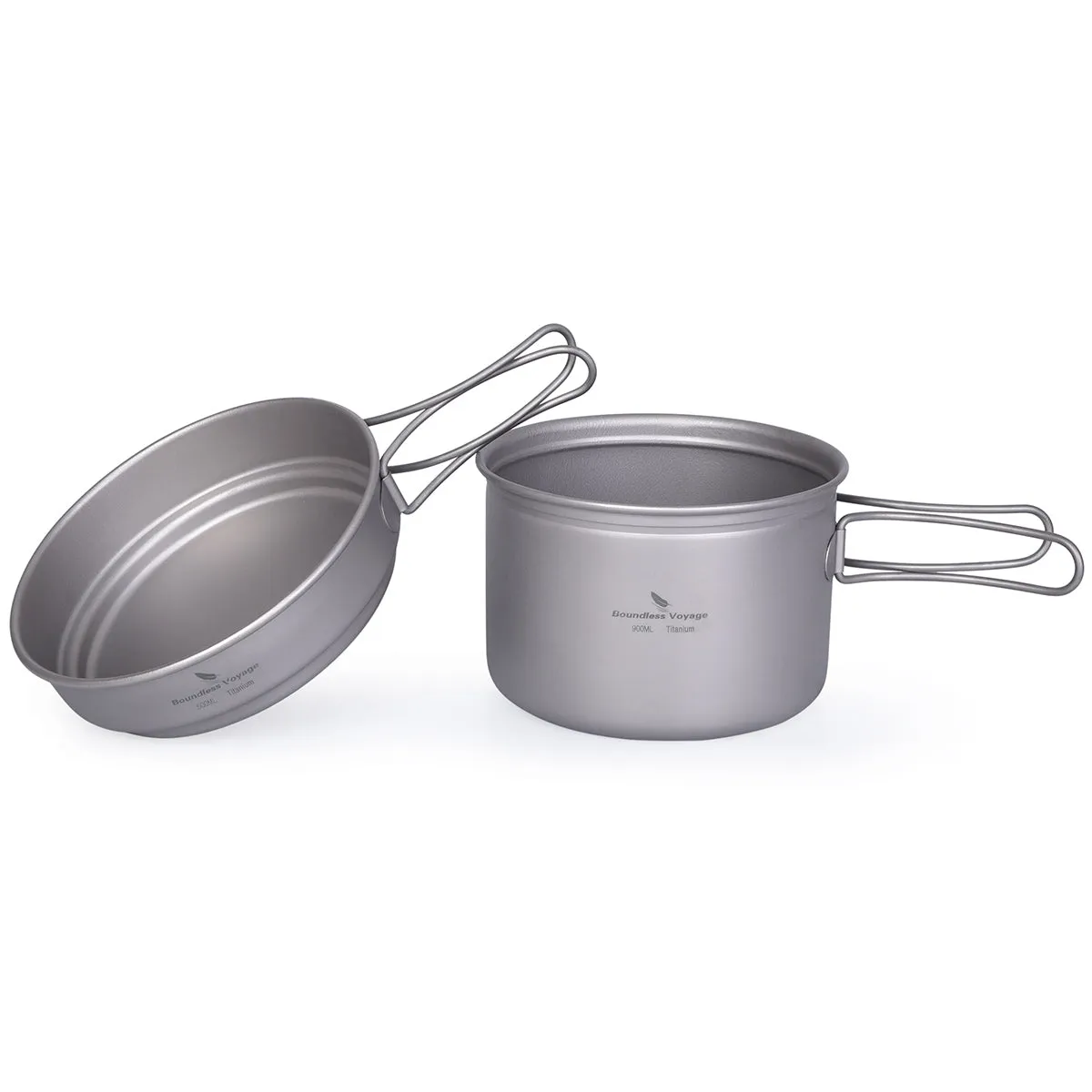 Boundless Voyage Outdoor Titanium Pot Pan Set 500ml 900ml with Lid Folding Handle Camping Hiking Picnic Ultralight Tableware