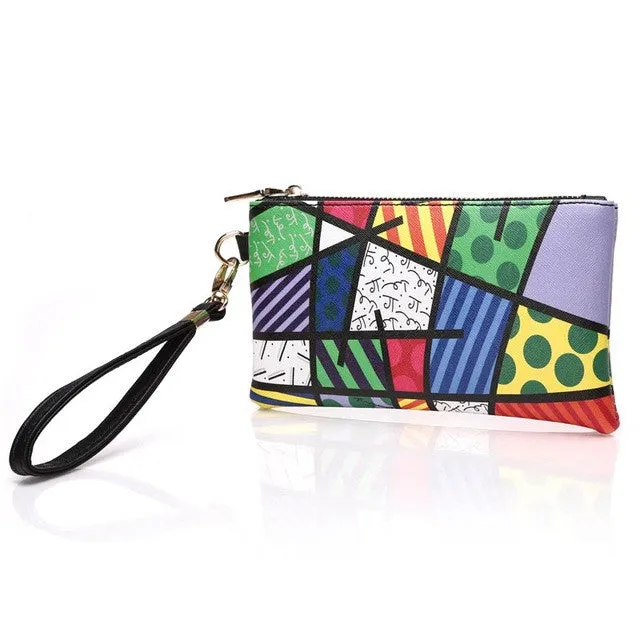 BRITTO PU Coin Purse For iphone 6S Plus & Credit Card 2017 Hot Sales Casual Colored Graffiti Clutch Zipper Coin Pocket