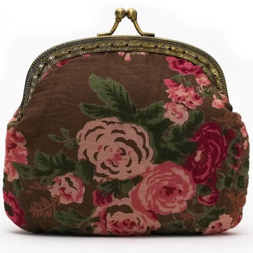 Brown Vintage Rose Clip Purse