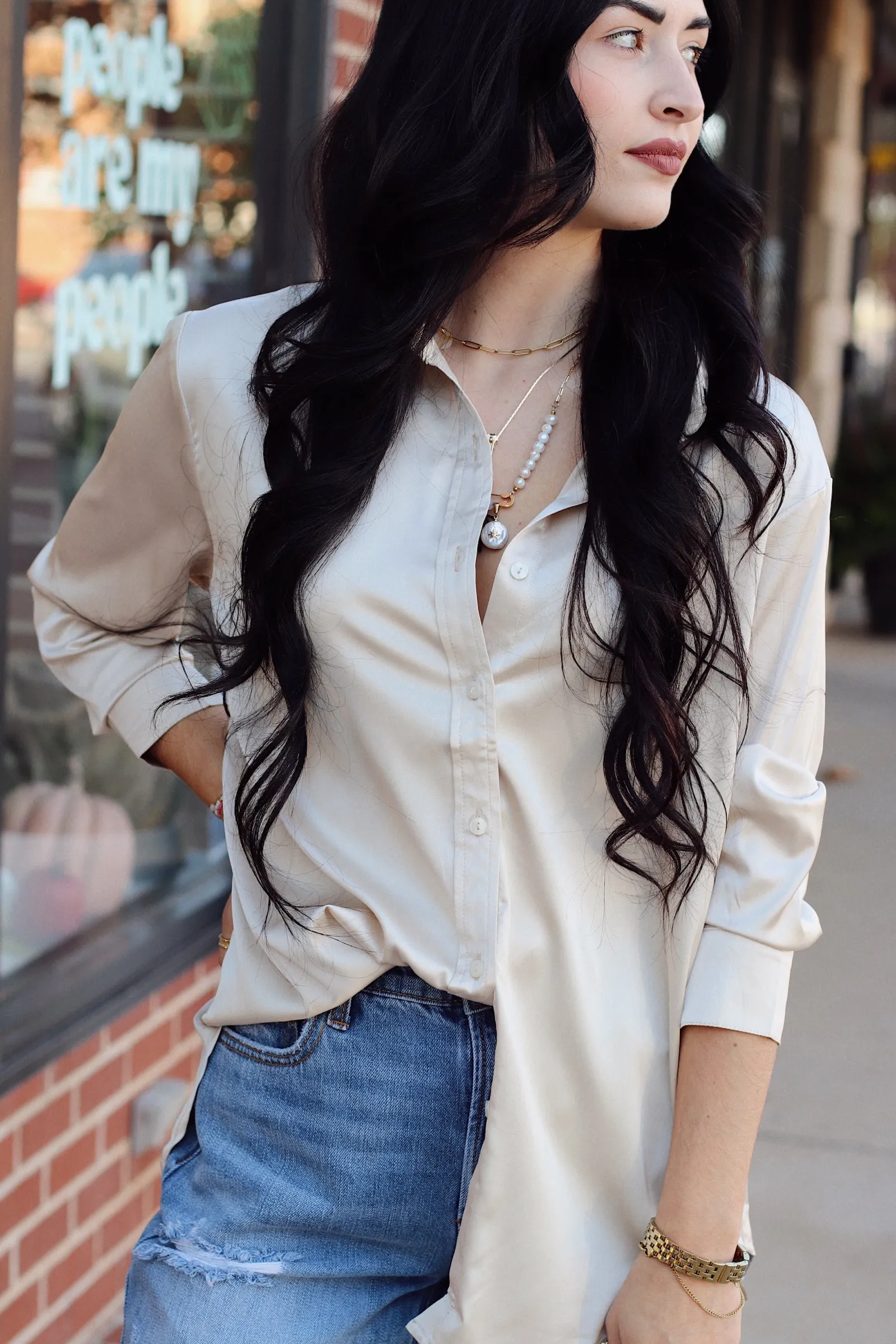 Cassidy Satin Blouse   Champagne