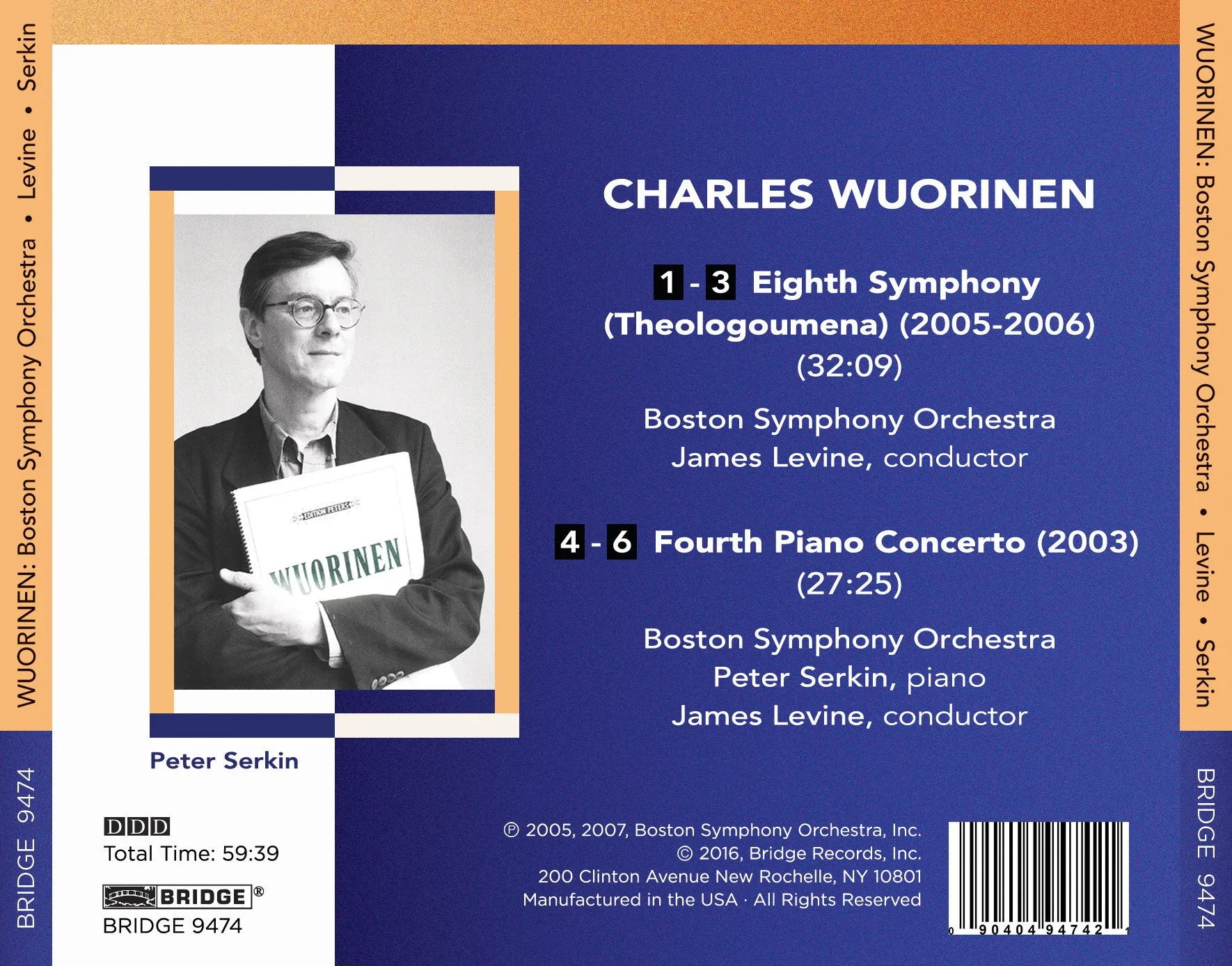 Charles Wuorinen: Eighth Symphony, Fourth Piano Concerto <br> BRIDGE 9474