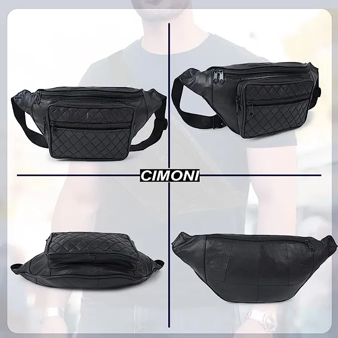 CIMONI Genuine Leather Casual Trendy Design Travel Short Trip Waist Pouch Bag for Unisex