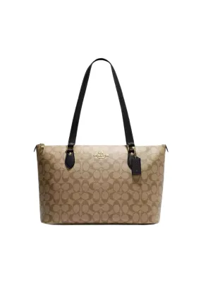 Coach Gallery Tote Bag Signature In Khaki Black CS187