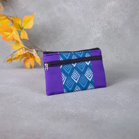 Cotton Multizip Purse Violet with Blue Prints