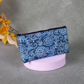 Cotton Purse Blue with White Flower Design.