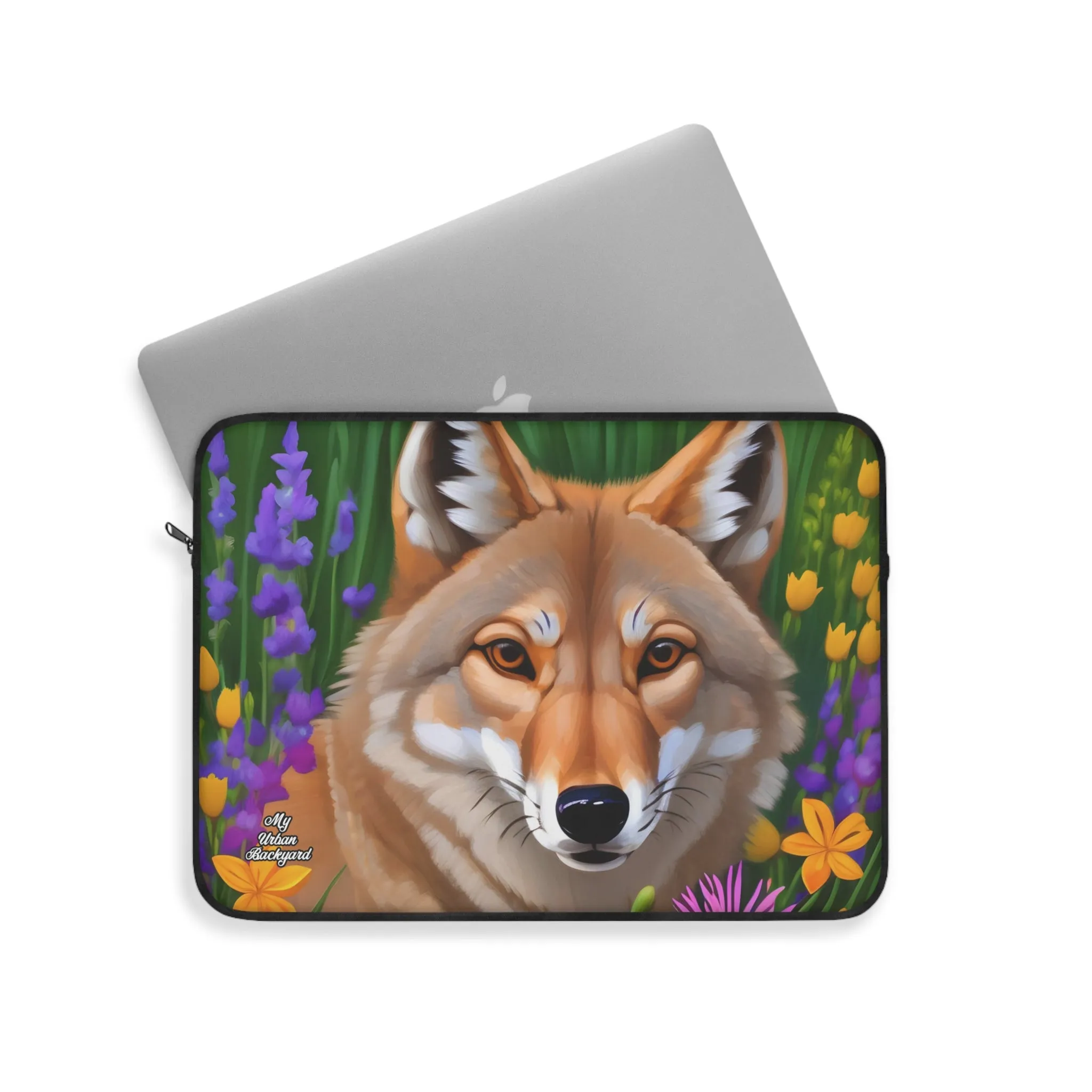 Coyote with Flowers, Laptop Carrying Case, Top Loading Sleeve for School or Work