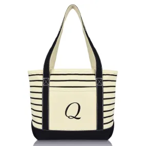 Dalix Striped Q-Initial Tote Bag Womens Ballent Letter Q