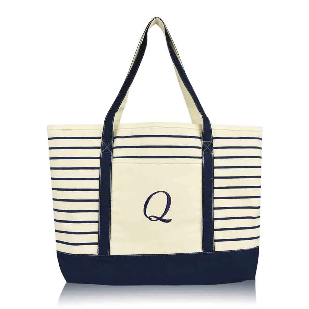 Dalix Striped Q-Initial Tote Bag Womens Ballent Letter Q