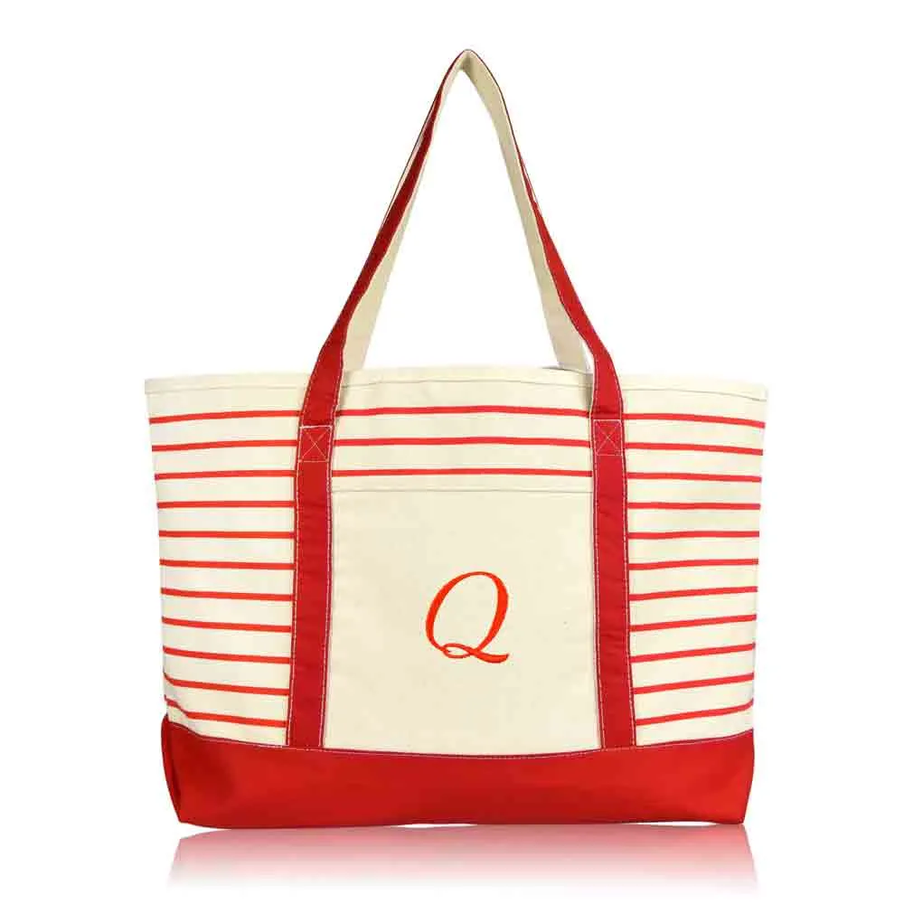 Dalix Striped Q-Initial Tote Bag Womens Ballent Letter Q