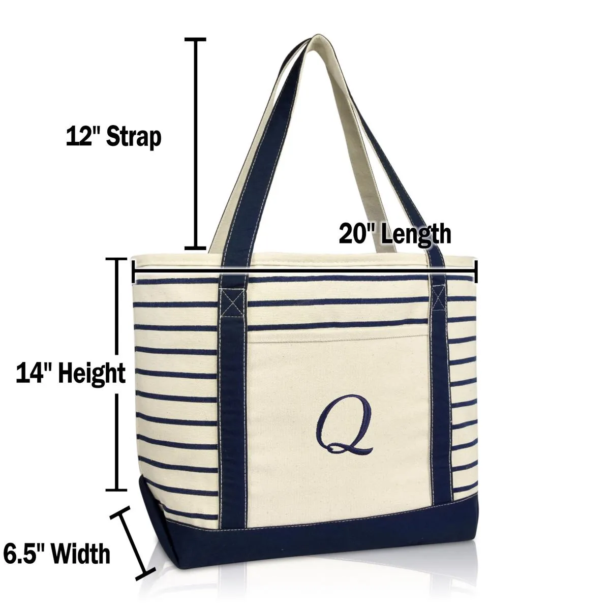 Dalix Striped Q-Initial Tote Bag Womens Ballent Letter Q