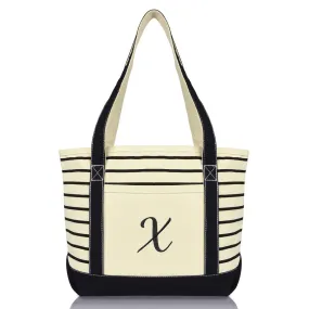 Dalix Striped X-Initial Tote Bag Womens Ballent Letter X