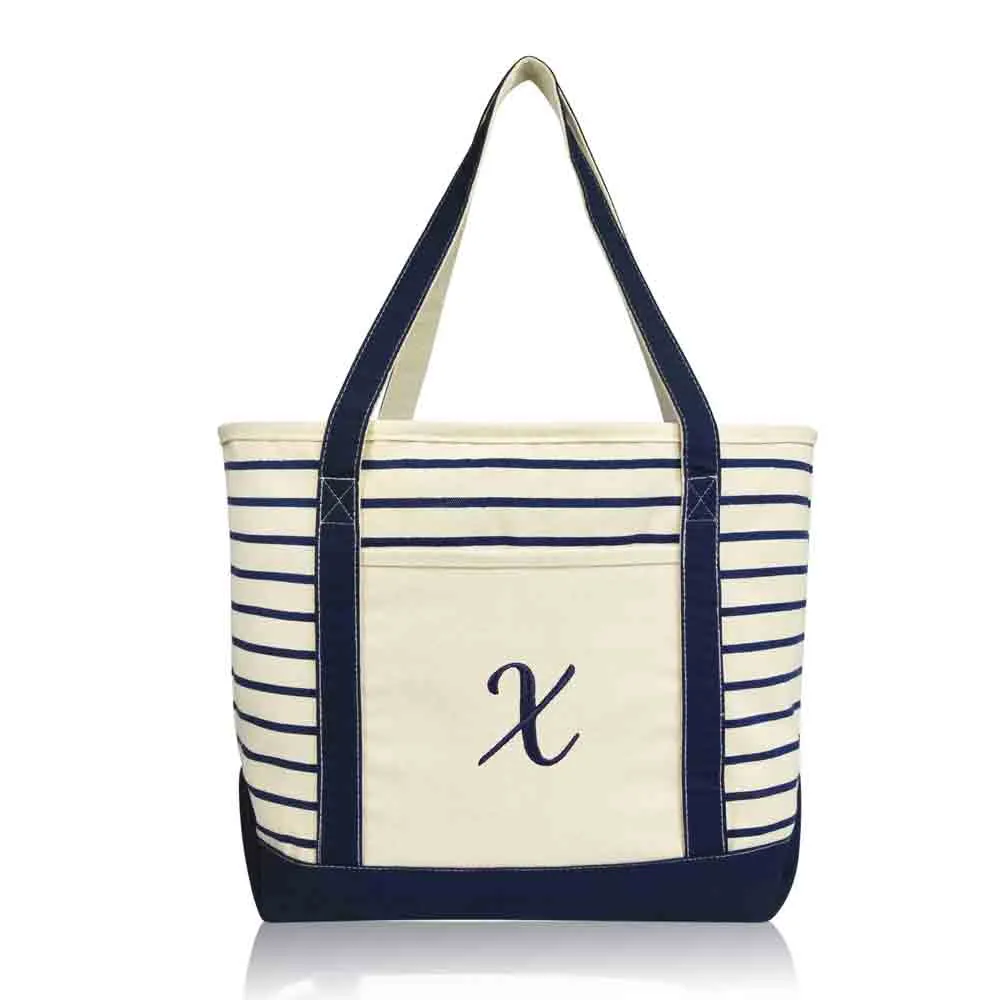 Dalix Striped X-Initial Tote Bag Womens Ballent Letter X