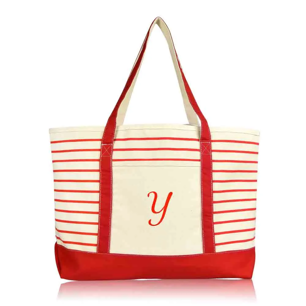 Dalix Striped Y-Initial Tote Bag Womens Ballent Letter Y