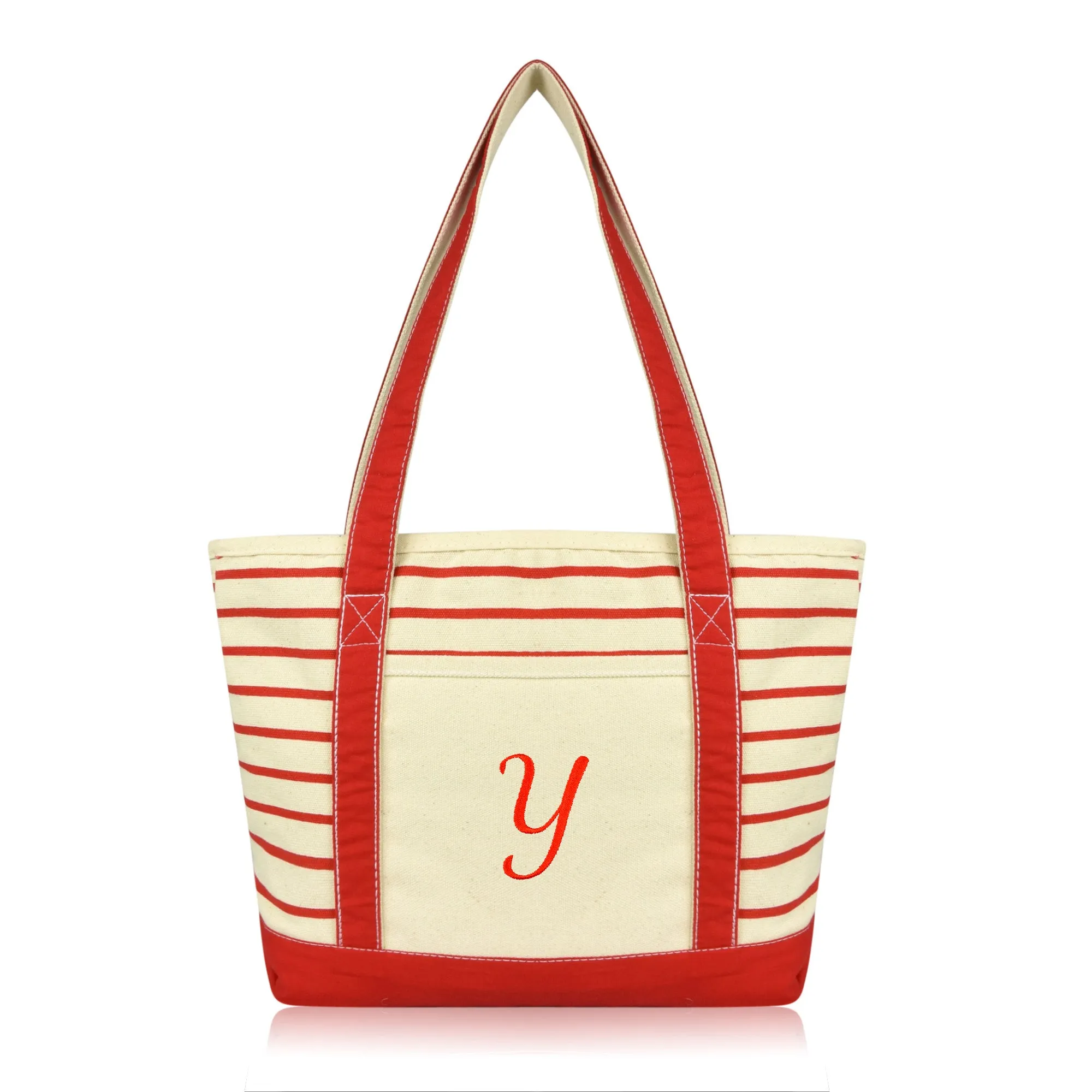 Dalix Striped Y-Initial Tote Bag Womens Ballent Letter Y