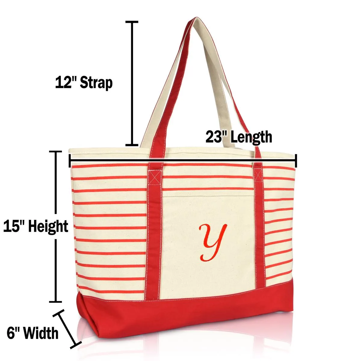 Dalix Striped Y-Initial Tote Bag Womens Ballent Letter Y