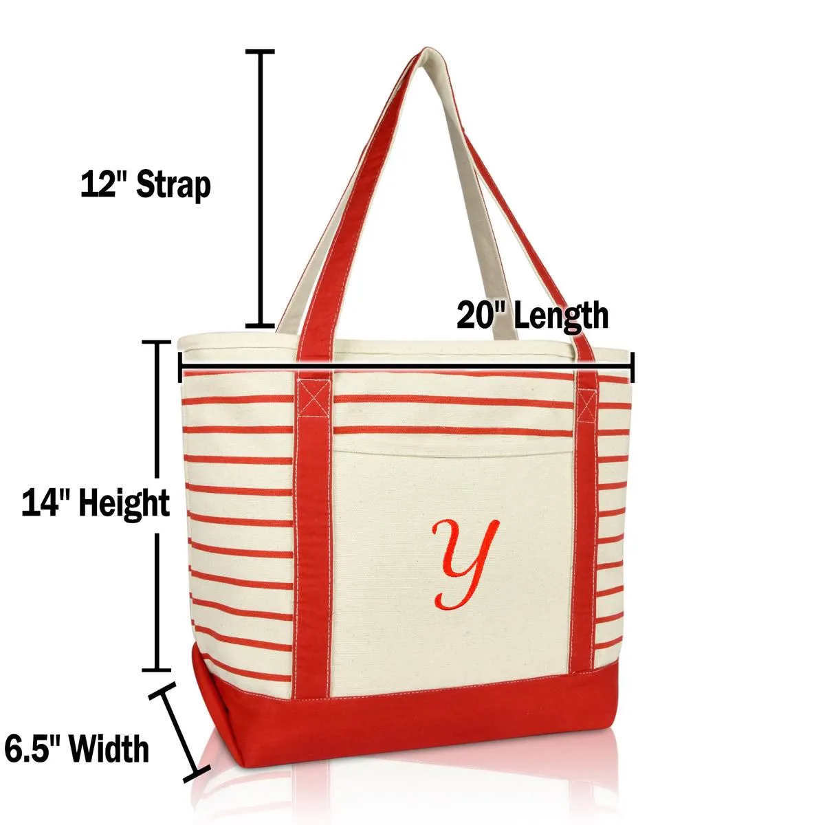 Dalix Striped Y-Initial Tote Bag Womens Ballent Letter Y