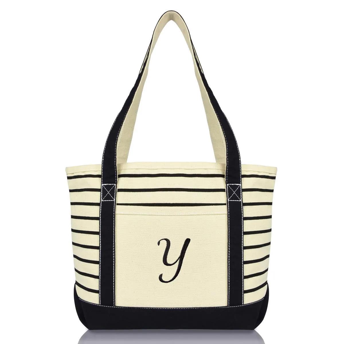 Dalix Striped Y-Initial Tote Bag Womens Ballent Letter Y