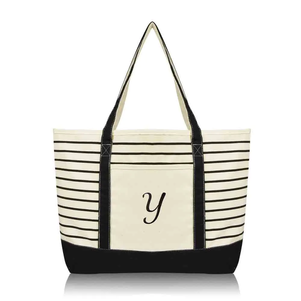 Dalix Striped Y-Initial Tote Bag Womens Ballent Letter Y